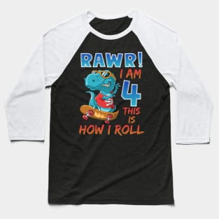 Rawr i am seven this is how i roll tee T-rex birthday tee Custom Birthday Kids Tee Dinosaur Birthday Gift Baseball T-Shirt